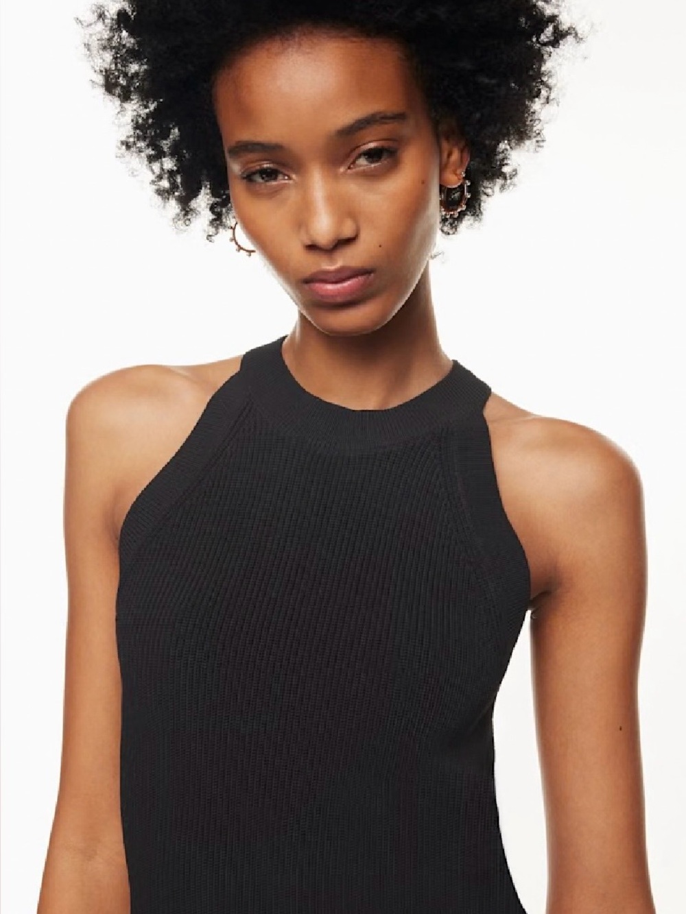 Aritzia Wilfred Orris Black Ribbed Halter Knit Tank Top
